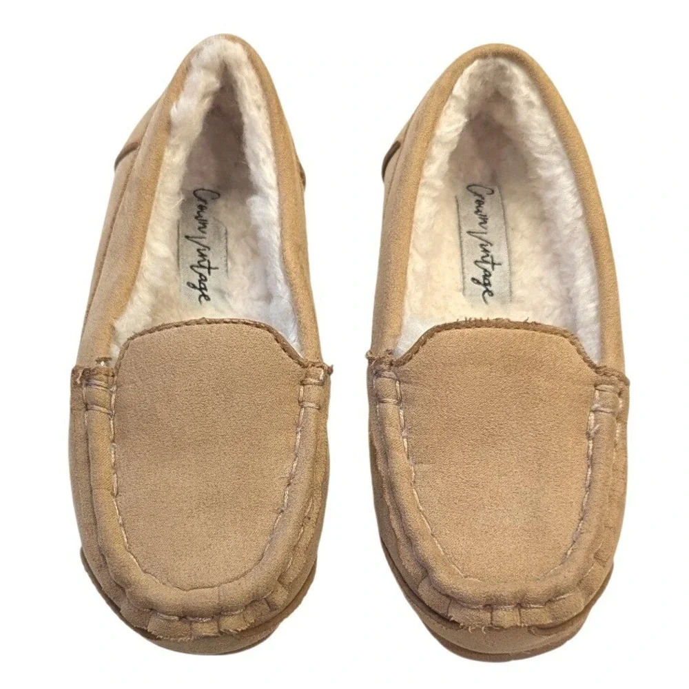 Crown Vintage Lil Miles Tan Faux Fur Lined Moccasin‎ Slippers Kids Sz 10 Toddler